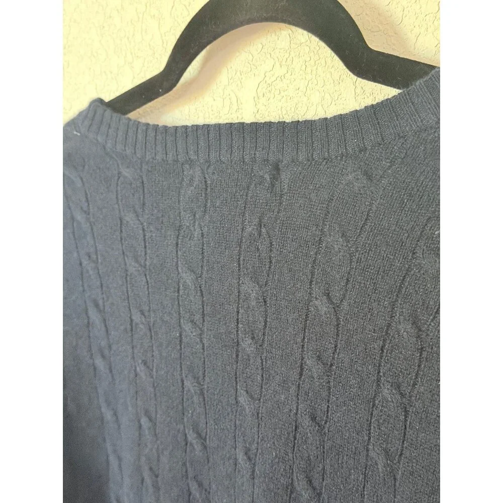 Alan‎ Flusser Wool Blend Cable Knit Sweater Mens XL Navy Blue Preppy